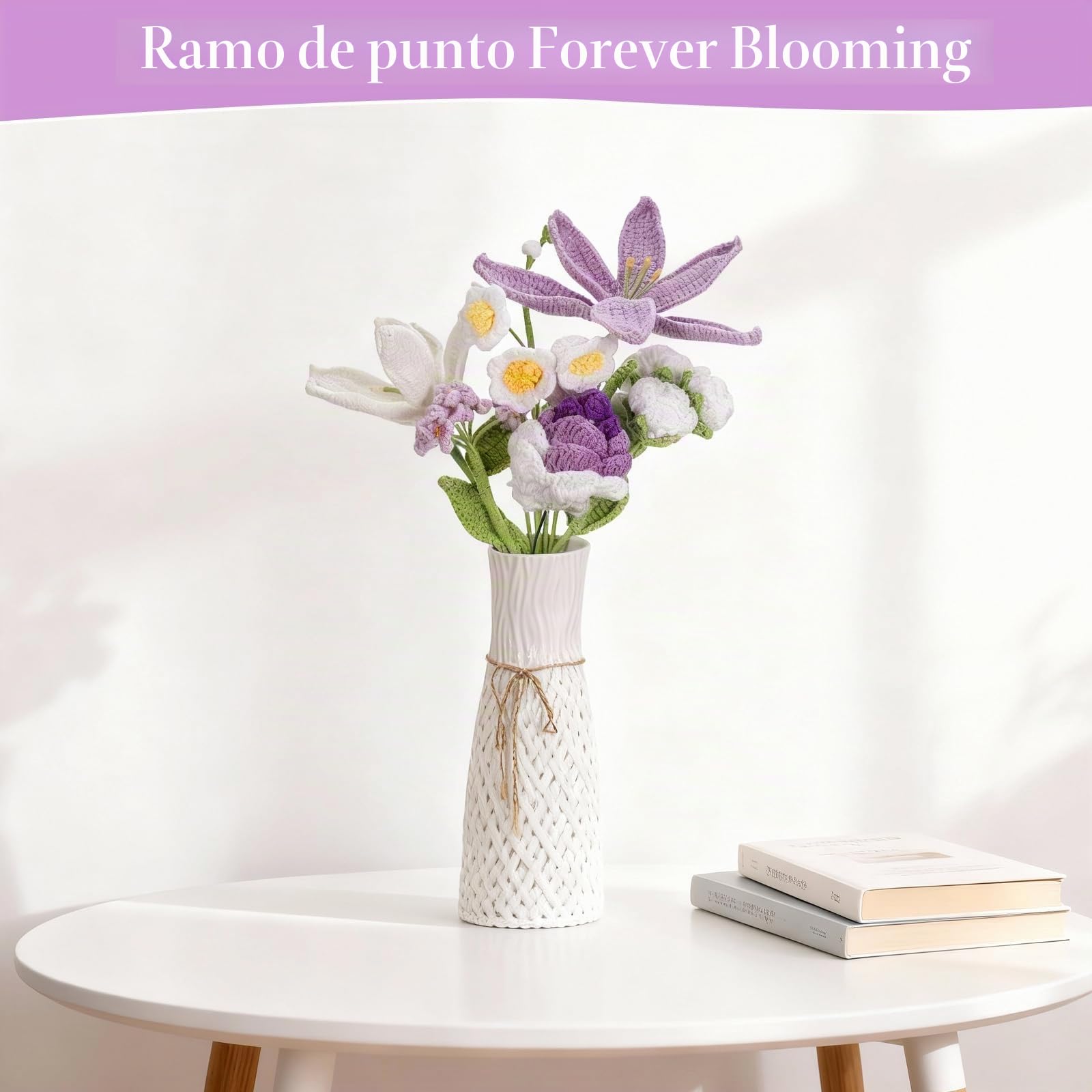 Ramo de Flores de Ganchillo, Flores de Crochet con Ramo y Bolsa, lirios