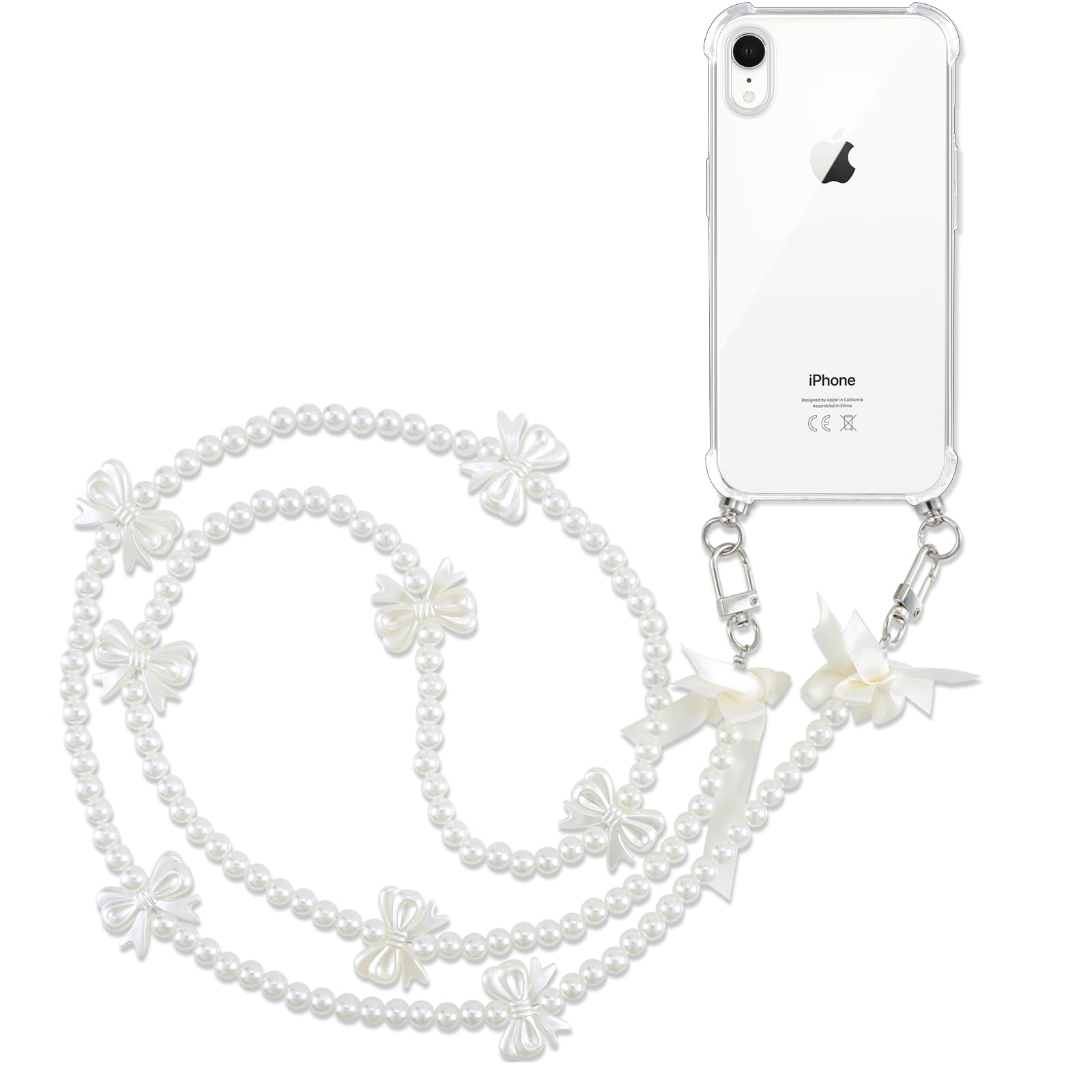 Pnakqil Custodia Con Cordino Per IPhone XR – Silicone Con Cuore Bianco E Bordo Oro – Tracolla Regolabile 150 Cm – Antiurto