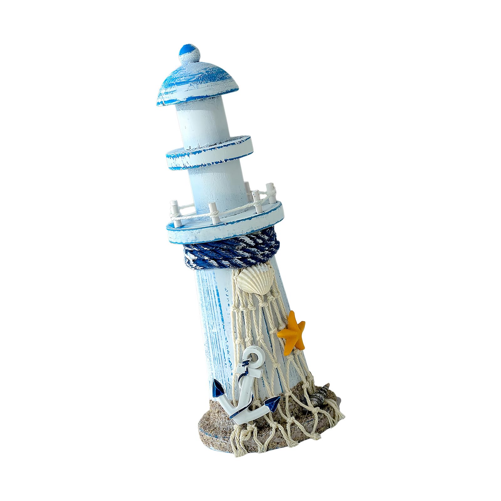 WGDYRP Blue Wooden Lighthouse Decors Lighthouse Table Top Decors with Starfishs Seashells Nauticals Themed Decrs