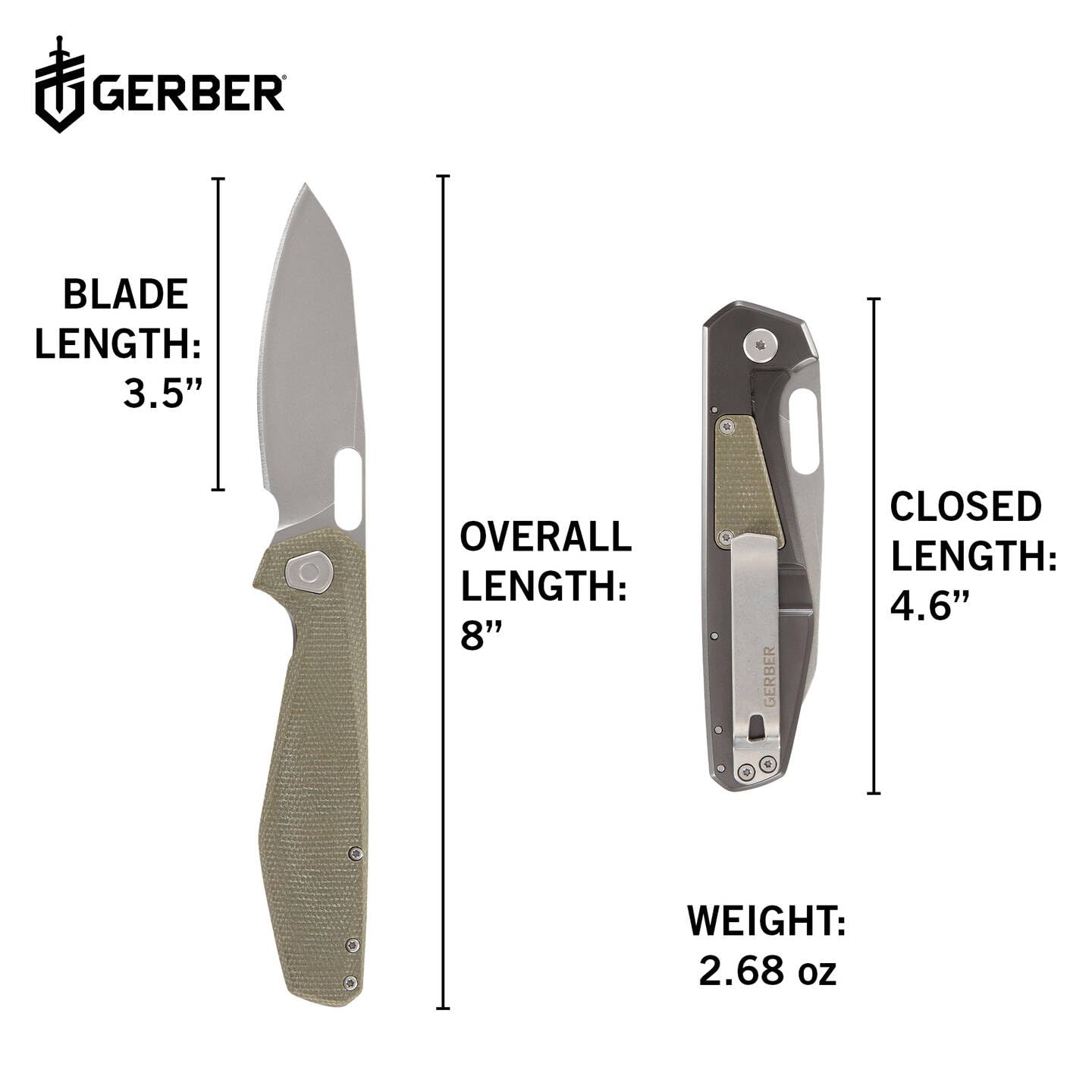 Gerber Scyzoryk z klipsem do paska, Slimsada, z rękojeścią z Micarty i łożyskiem kulkowym B.O.S.S. TECH, długość ostrza: 8,8 cm, oliwkowy, 30-001912