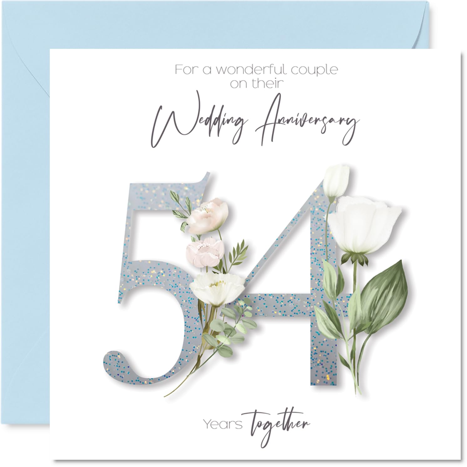 54th Anniversary Card for Women Men - Fancy Floral Flowers - Happy 54 Year Anniversary Card for Grandad Dad Friends Nanny, 145mm Wedding Anniversaries Greeting Cards