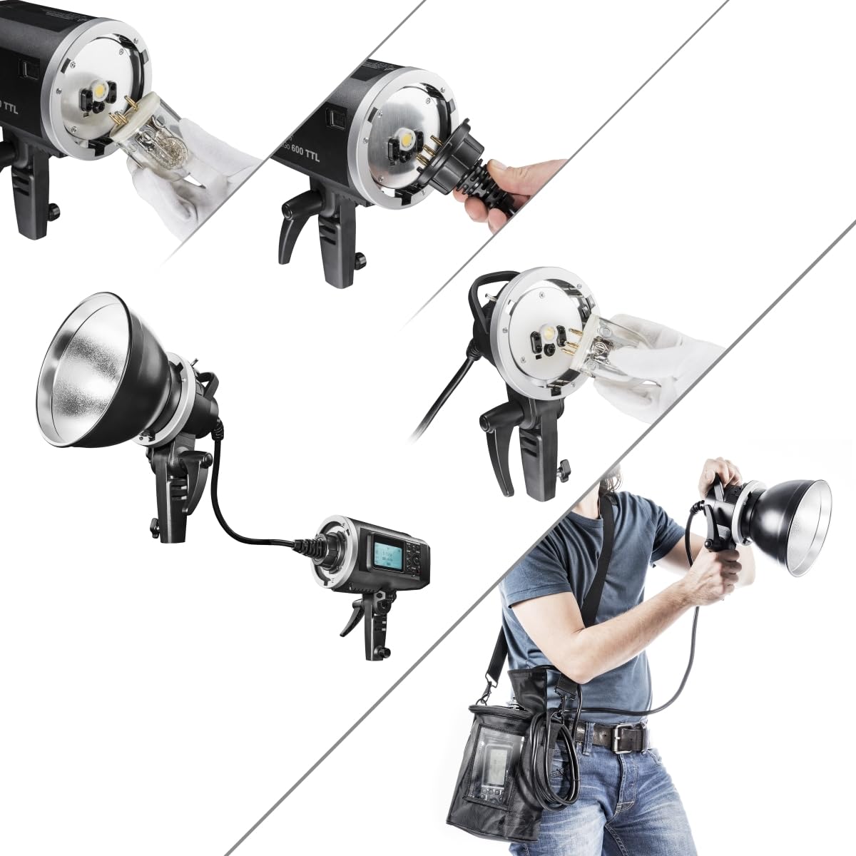 Walimex pro Handblitz H600 Flash2Go TTL - Testina di prolunga manuale con Bowens Mount, per flash portatile per flash flash Walimex Pro Studio Flash2Go 600 TTL, con cavo da 2,4 m