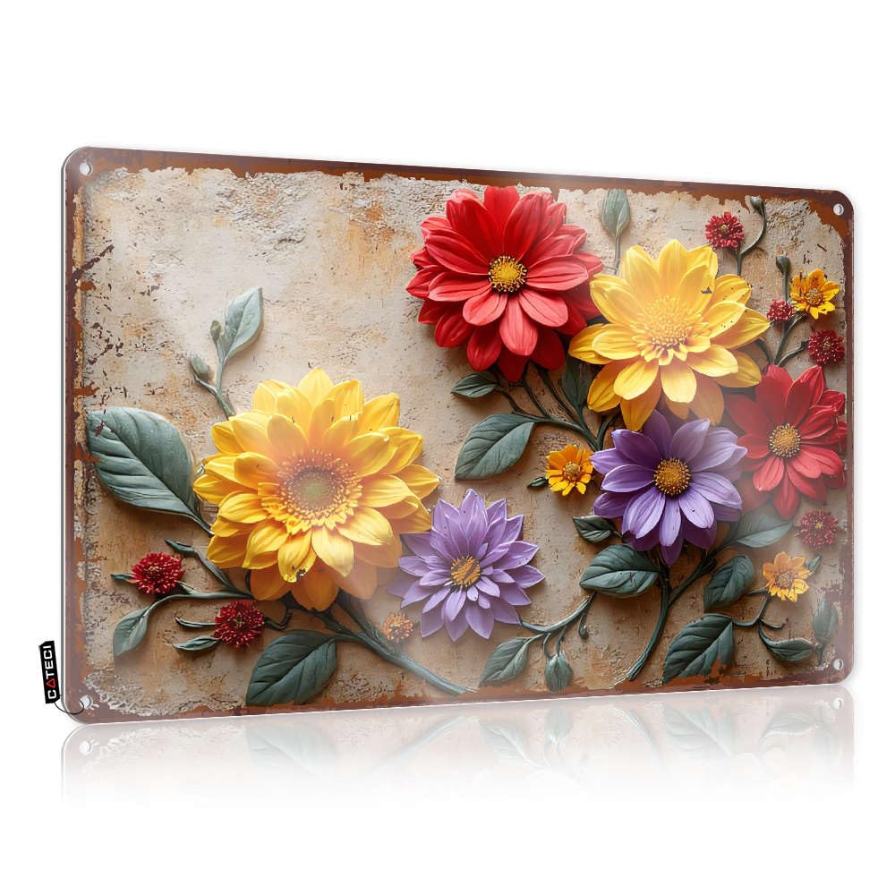 Fzfn Men's Colour Matal Sign Stuff For Your Room Ready To Hang - Colorful Flowers On Textured Background. Accessories For Mancave(30X40cm)