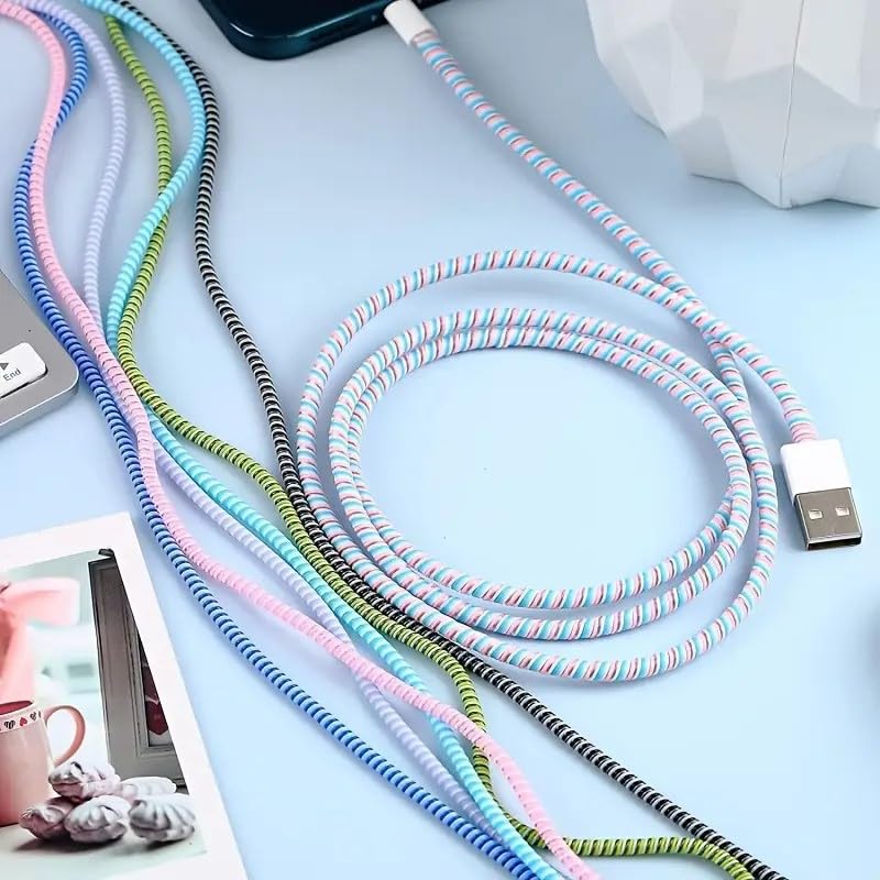 Image of Spiral Cable Protector,Data Cable Protective Sleeve,Chargers Cable Protector Headphone Saver, Charger Protective Cover for Phone USB Prevent pet bites The Cable Protector (Black-Pack Of -1)
