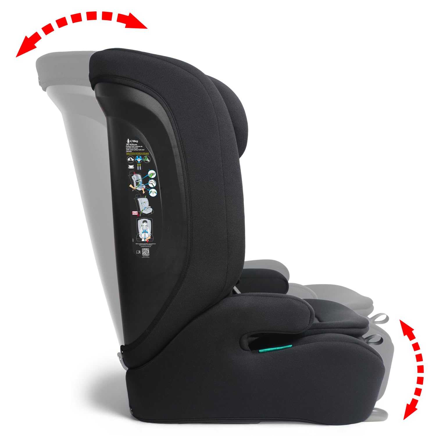 DERBY Siège Auto Rehausseur I-Size 76-150 cm, Longue Durée, Évolutif, Équivalent Groupe 1/2/3, 9-36 kg, 15 Mois-12 Ans, Ceinturé, Réglable en Hauteur, Harnais Escamotable, Inclinable – Shadow