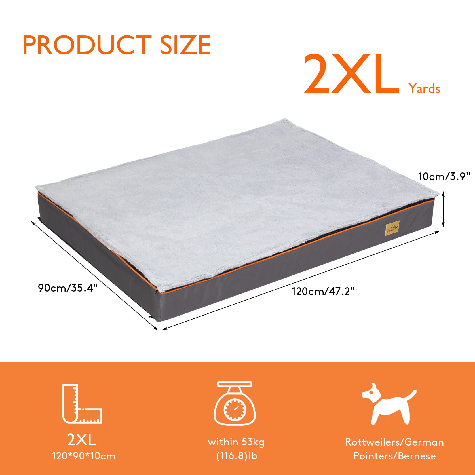 BingoPaw Cama Perro Grande xxl : 120x90x10cm Cama Colchoneta Colchón de Perro Impermeable con Funda Desenfundable y Lavale Espuma Viscoelastica Ortopedica y Manta de Felpa Desmontable Armado en el Top