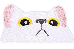 Cat Iron On Patch, | White Embroidered Applique Sew On Patch for DIY Crafts