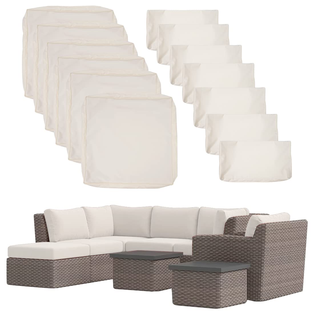 Photo 1 of 13 Pack Outdoor Patio Cushion Replacement Covers Fit for 8 Pieces 6-Seater Wicker Rattan Furniture Conversation Set Sectional Sofa Seat and Back Pillow Cushion,Water-Resistant Durable Fadeless,Beige