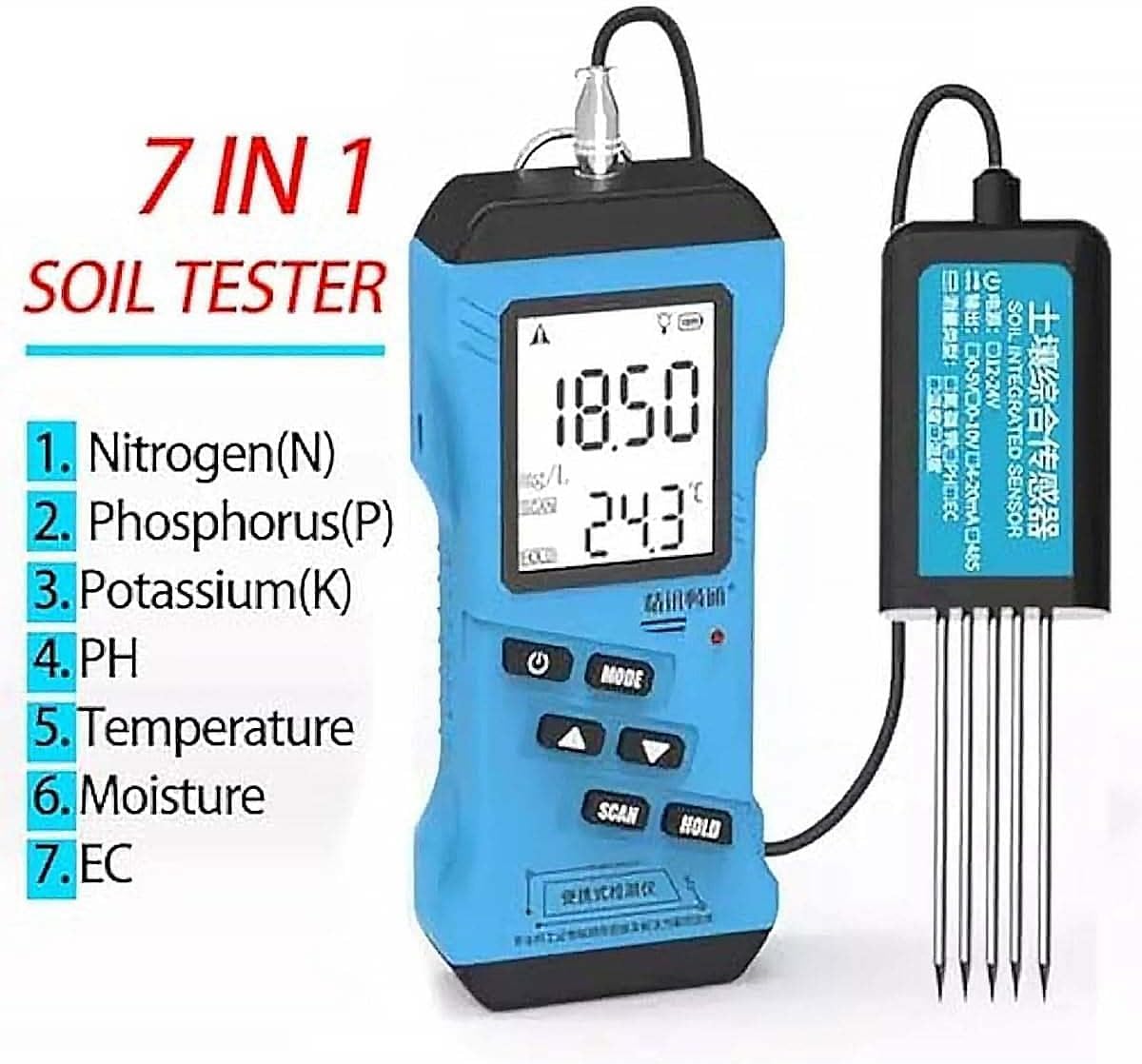 Analizador De Suelo 7 En 1, Analizador De Suelo Multifuncional, Digital De Alta Precisión Y Sensibilidad, Medidor De Potasio Npk, Ph, Humedad Y Conductividad De Nutrient,Size_Name-EC Testing