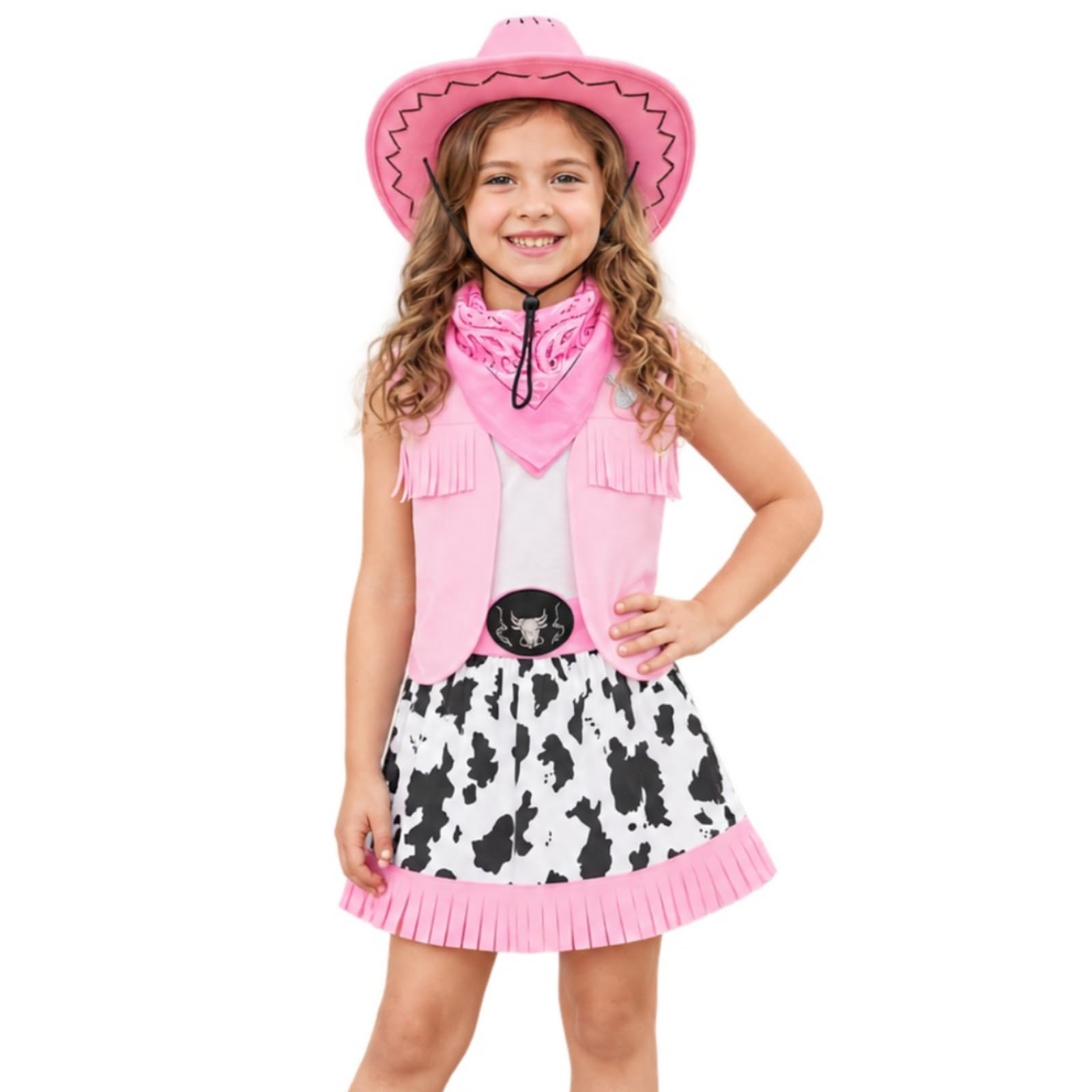Costume da Cowboy con Cappello | Coordinato, Vestito da Cowgirl con Bandana, Realistico, Costume Cowgirl Bandana, per Halloween, Ragazze