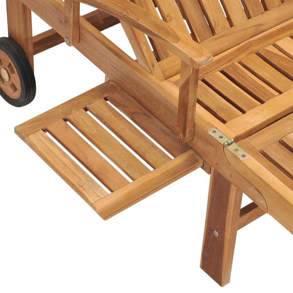 Leżak ogrodowy z litego drewna tekowego, regulowany podłokietnik i rolkę, 195 x 59,5 cm, ergonomiczny leżak relaksacyjny na taras, balkon, basen, odporny na warunki atmosferyczne, wygodny