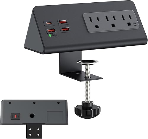 Regleta de alimentación de montaje en borde para mesita de noche con puertos PD 20W USB-C Estación de carga de escritorio, protector de