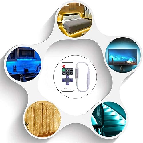 Miniatura 7 de Paquete de 2 tiras de luz LED con control remoto, mini controlador LED inalámbrico RF de un solo color 3528 5050 tira de luces LED regulador de