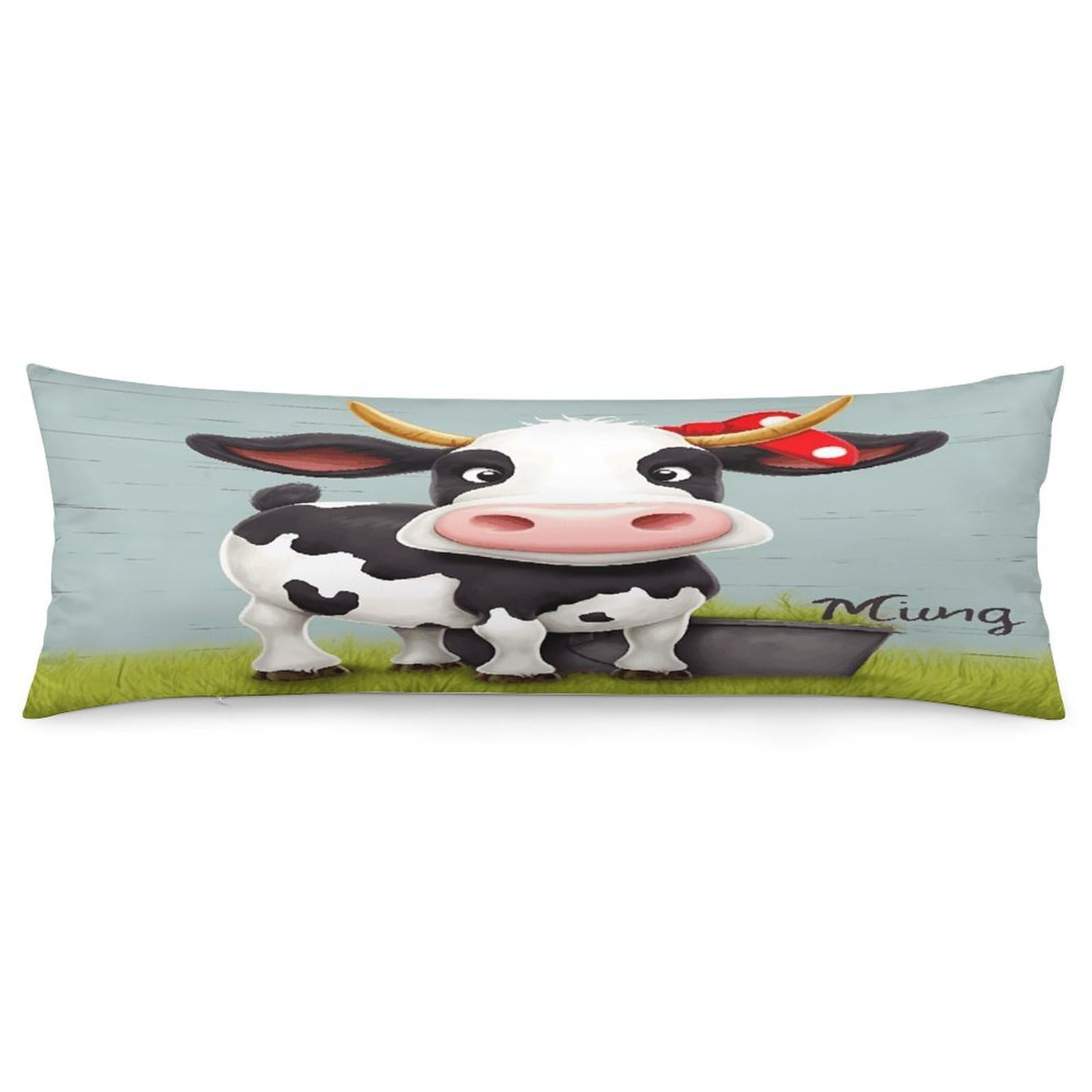 Cute Cow Body Pillowcase Soft Breathable Full Long Pillow Cover 20x54 Inches Polyester Pillow Case with Hidden Zipper Closure for Bedroom Home Decorations