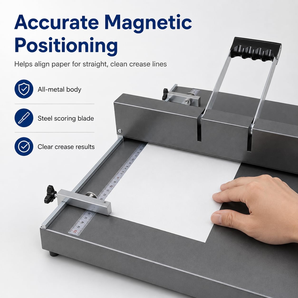 Strumento manuale per carta Creaser A4 A3 con guida magnetica | Corpo interamente in metallo, lama in acciaio, funzionamento con manico, adatto per inviti, menù, carta fotografica e