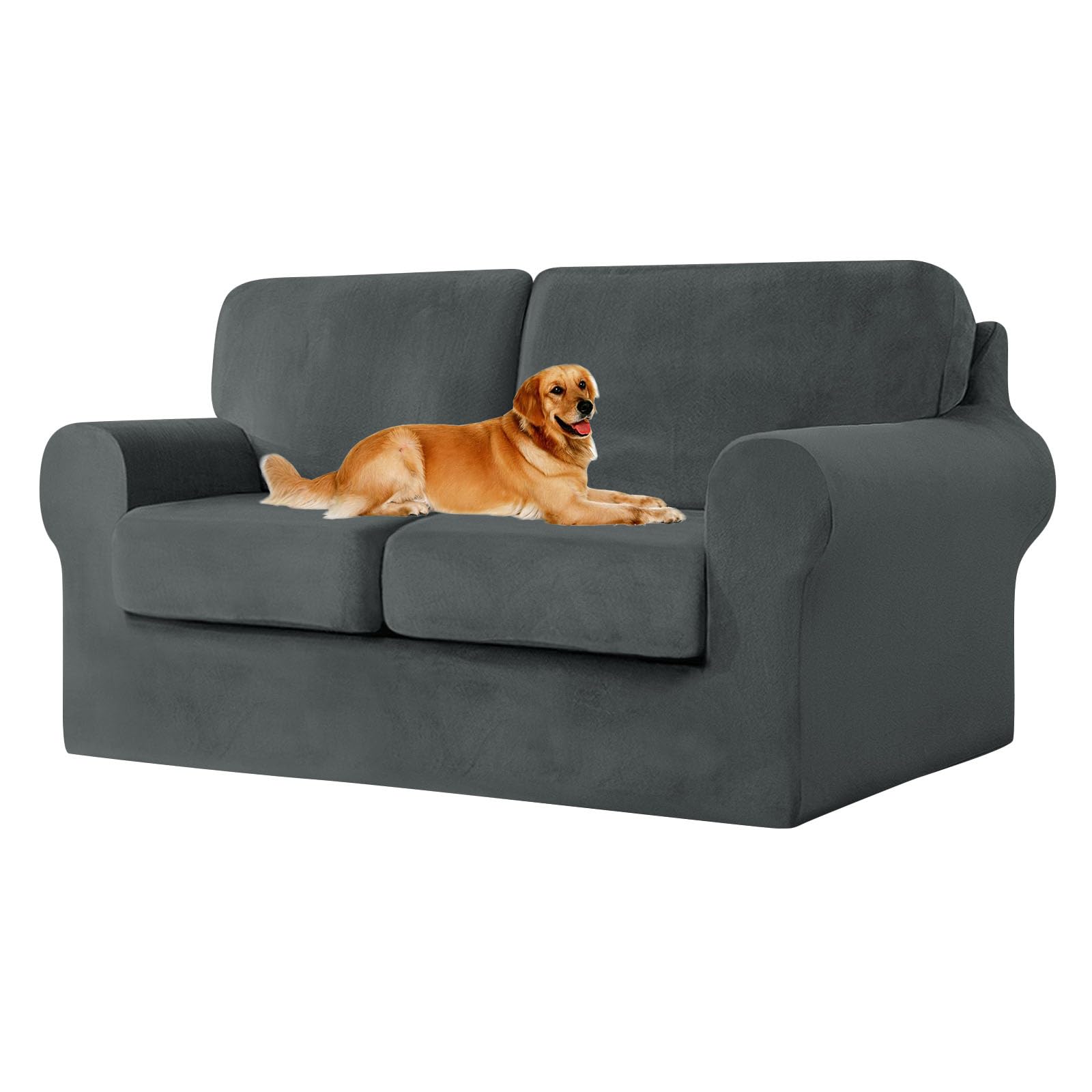ZYBSLCSY Ektorp Sofa Slipcover Stretch Velvet Couch Sofa Cover with Seat Backrest Cushion Cover Couch Cover Washable Furniture Protectors Non-Slip (Dark Grey,Large 3 seater 5pcs)