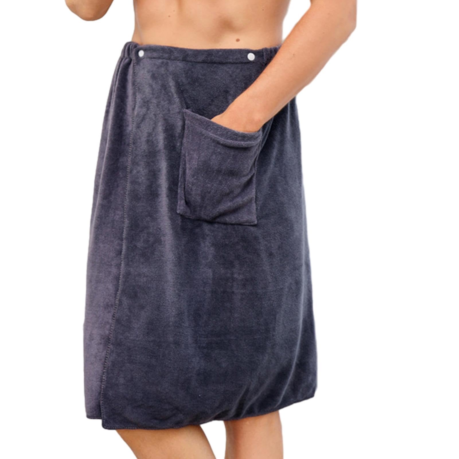 Jomewory Men's Gray Quick Dry Microfibre Bath Towel Body Wrap For Adjustable Buttons Quick Strong Absorption Wrap Around Towel With Pocket For Sauna And Gym - Size