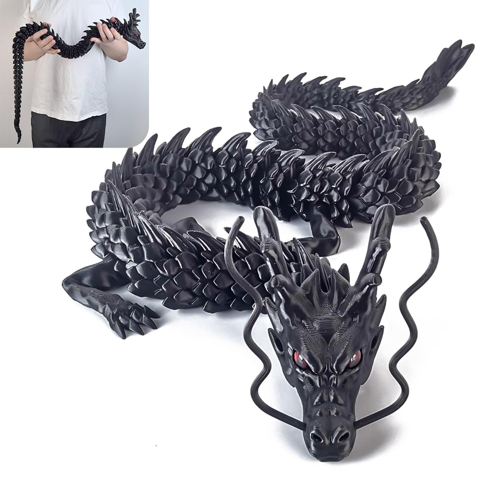 WUQIREN 40inch Super Large 3D Printed Dragon,Bigger Fidget Crystal Dragon Toys,3D Printed Stuff Animals Toys,Articulated Dragon for Home Office Desk Wall Decor (Black)