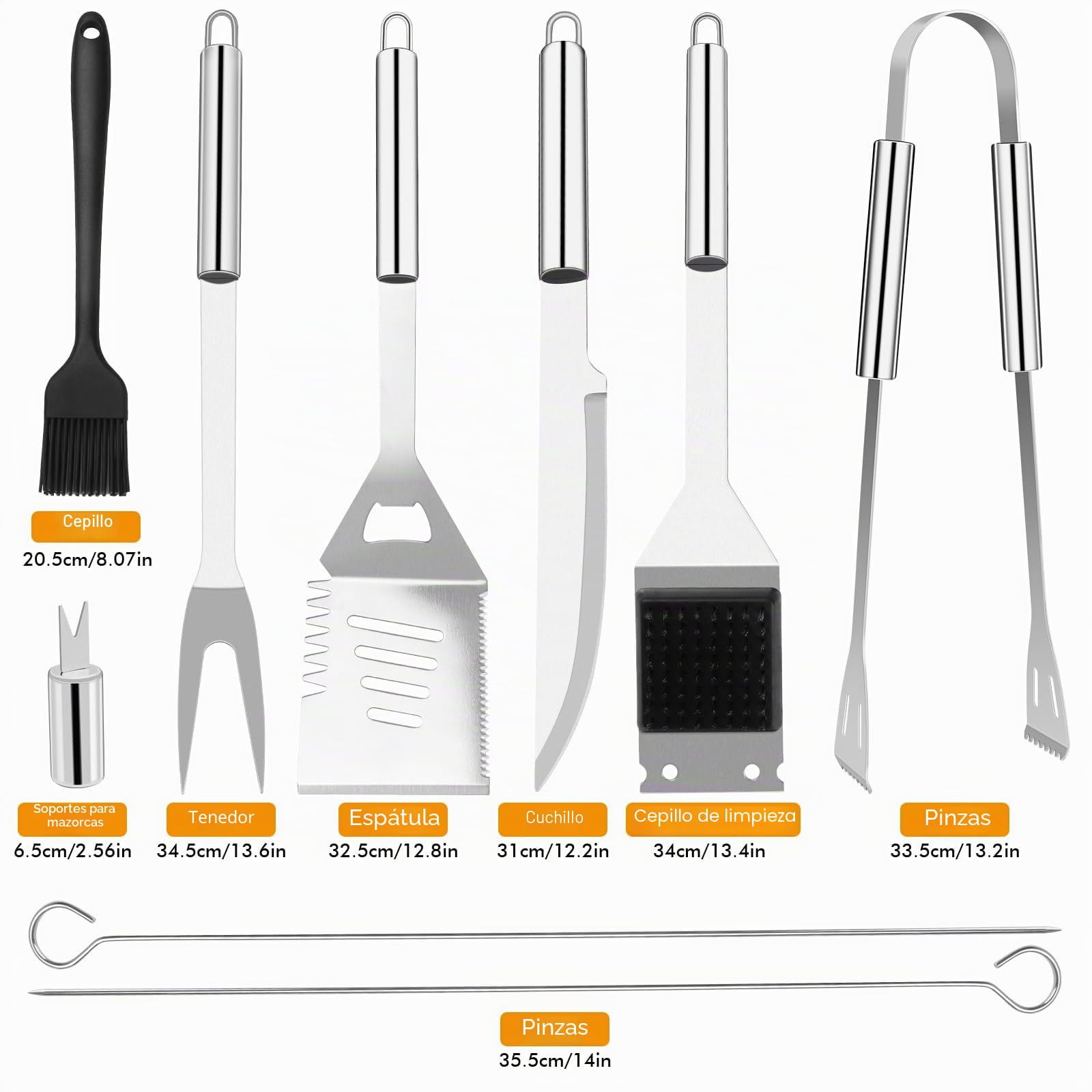 15Pcs Kit Barbacoa, Juego de Utensilios Barbacoa de Acero Inoxidable, Profesionales Accesorios Barbacoa Prácticas con Bolsa Portatil, Herramientas Parrilla Barbacoa para Camping Picnic Exterior