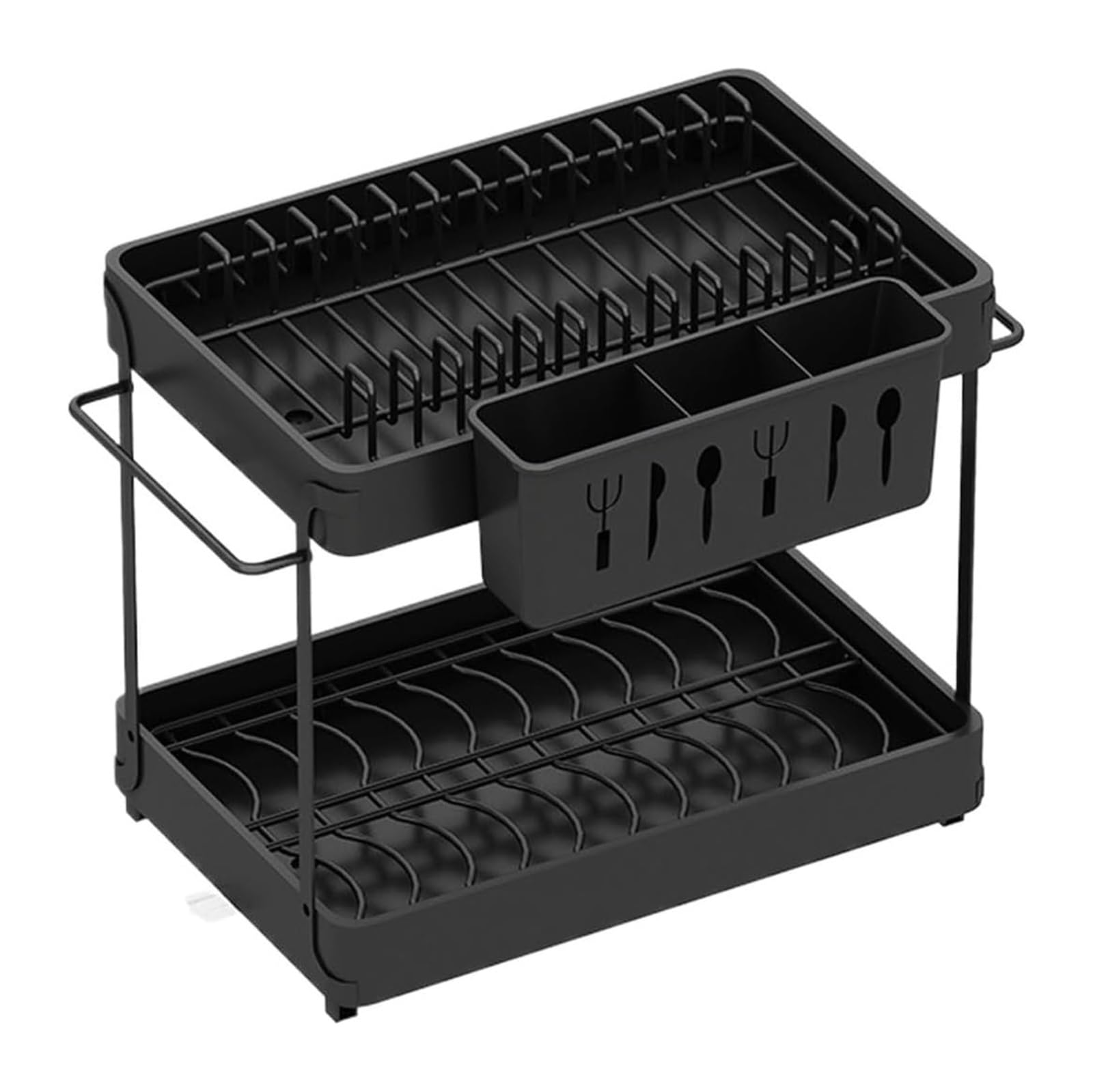 AVkgwrtb Dish Drying Rack, Dish Rack 2 Tier With Utensil Holder Multicolor 40x28x36.5cm(Black)