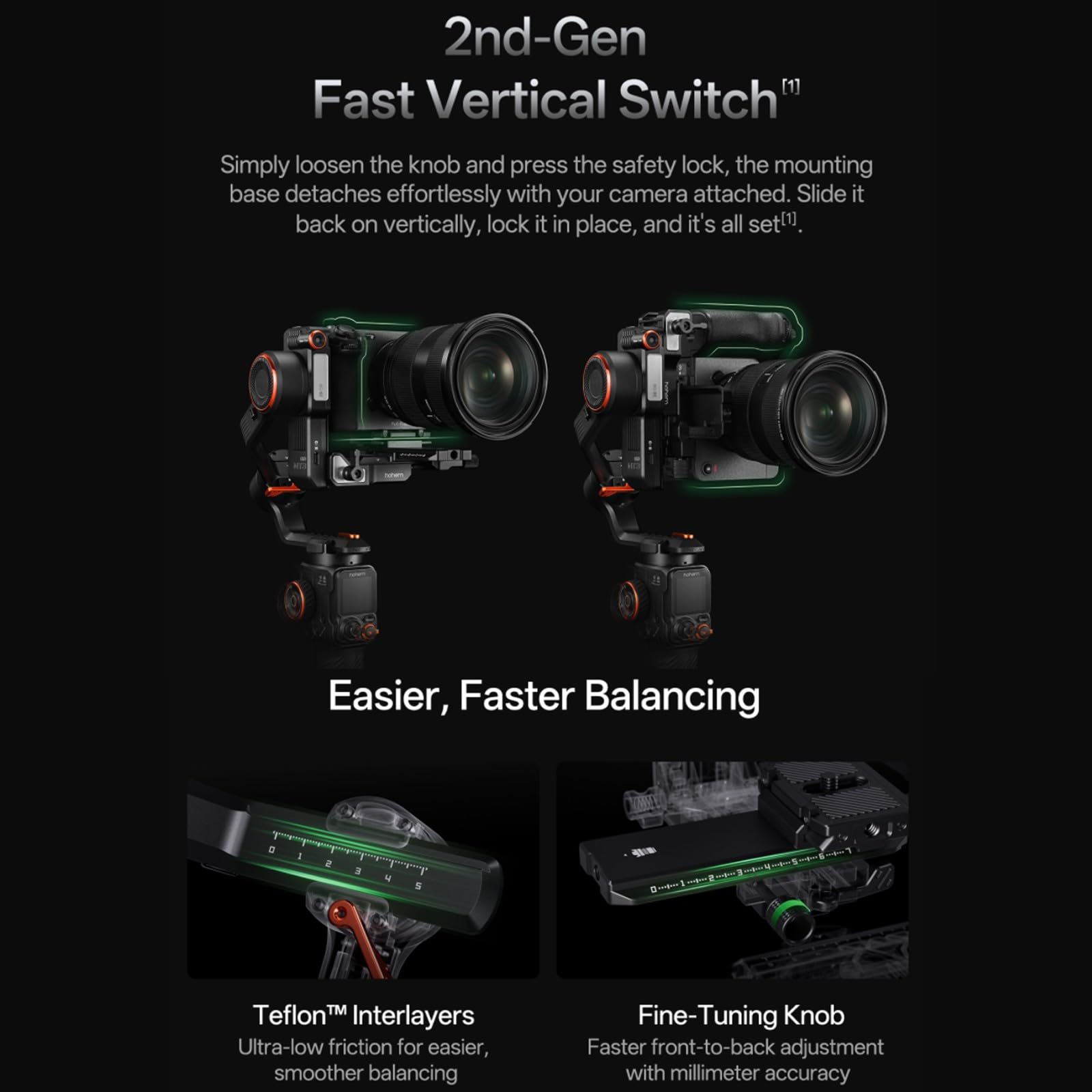 hohem iSteady MT3 Pro Kit de estabilizador Gimbal para cámara: Gimbal de 3 Ejes para cámaras, Smartphones y cámaras de acción; Pantalla táctil de 1.4"; Carga útil de 2.5 kg (5.5 lbs)