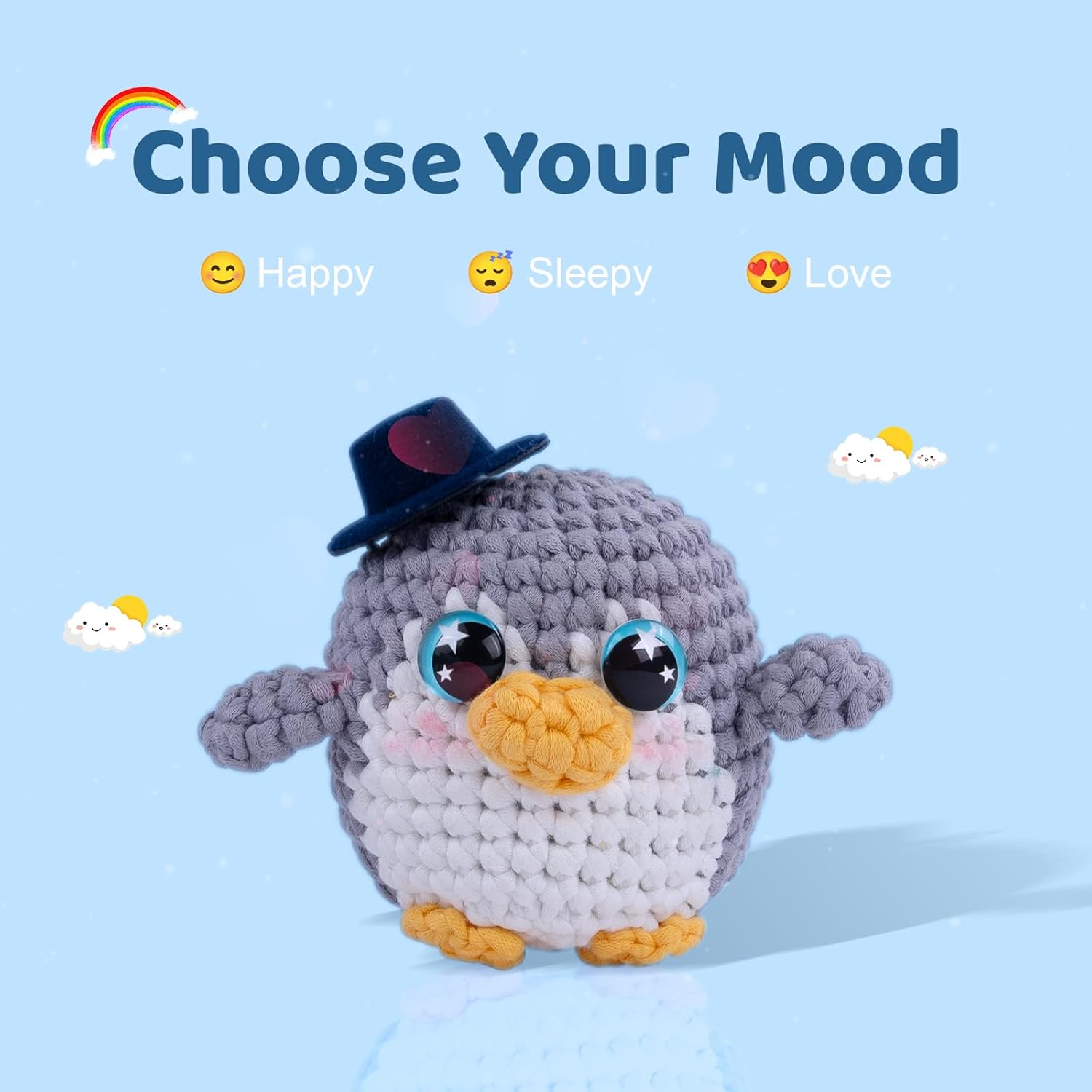 Bubbly Crochet Mr. Tux the Penguin Crochet Kit for Beginners – DIY Penguin Plush with Customizable Eyes & Hat, Step-by-Step Video Tutorials & All-in-One Tools – Amigurumi Craft Kit and Easy Arts