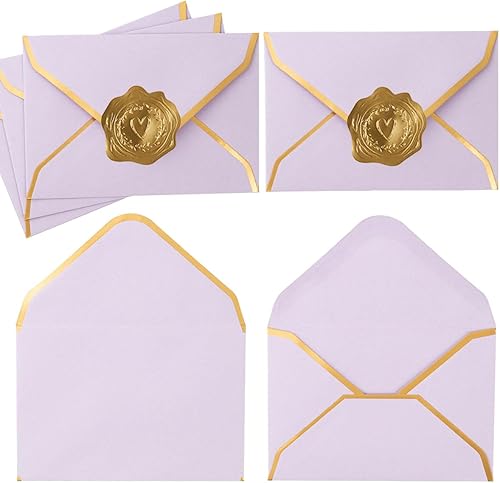 100 sobres pequeños para tarjetas de regalo, coloridos sobres pequeños con solapa en V con borde dorado para tarjetas de notas en blanco, tarjetas