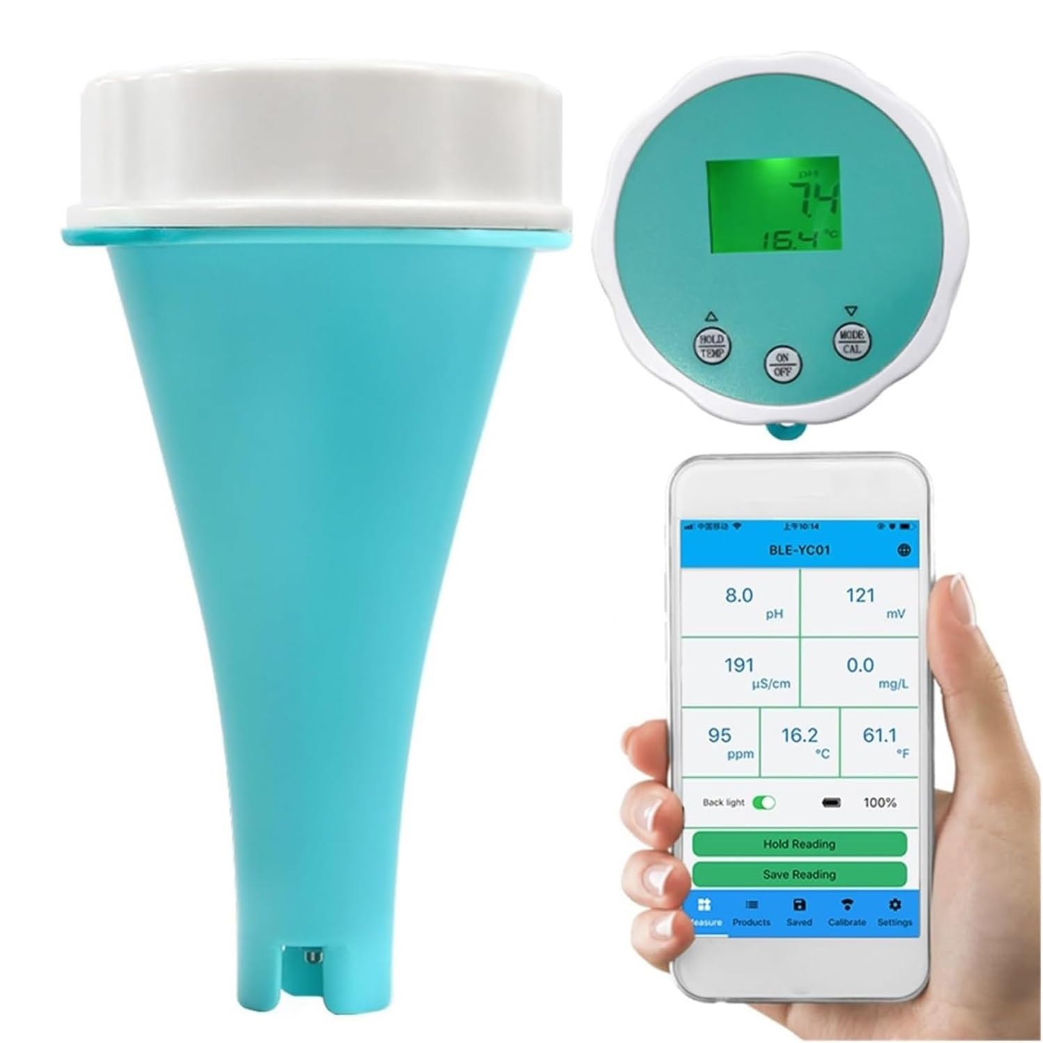 6 en 1 Probador agua con Bluetooth,comprobador PH/ORP/EC/TDS,comprobador cloro residual temperatura,comprobador agua monitor piscina inteligente flotante inalámbrico, for jardín/piscina/acuario