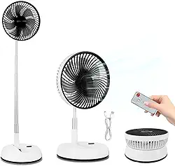 Hivento Ventilador Portátil com Bateria Interna de 5400mAh, Oscilação de 90°, Ventilador para Mesa e Piso, com Controle Remoto, Dobrável, Telescópico e Recarregável, 20 cm (Branco)