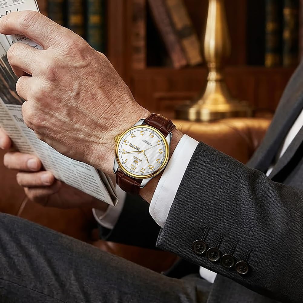OLEVS Orologio da polso da uomo con cinturino in pelle al quarzo