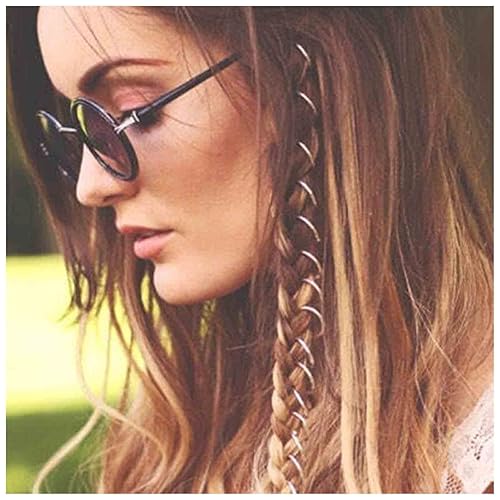 Yheakne Juego de anillos para el cabello con círculos tribales bohemios anillos trenzados bohemios rastas para trenzar el cabello pinzas plateadas