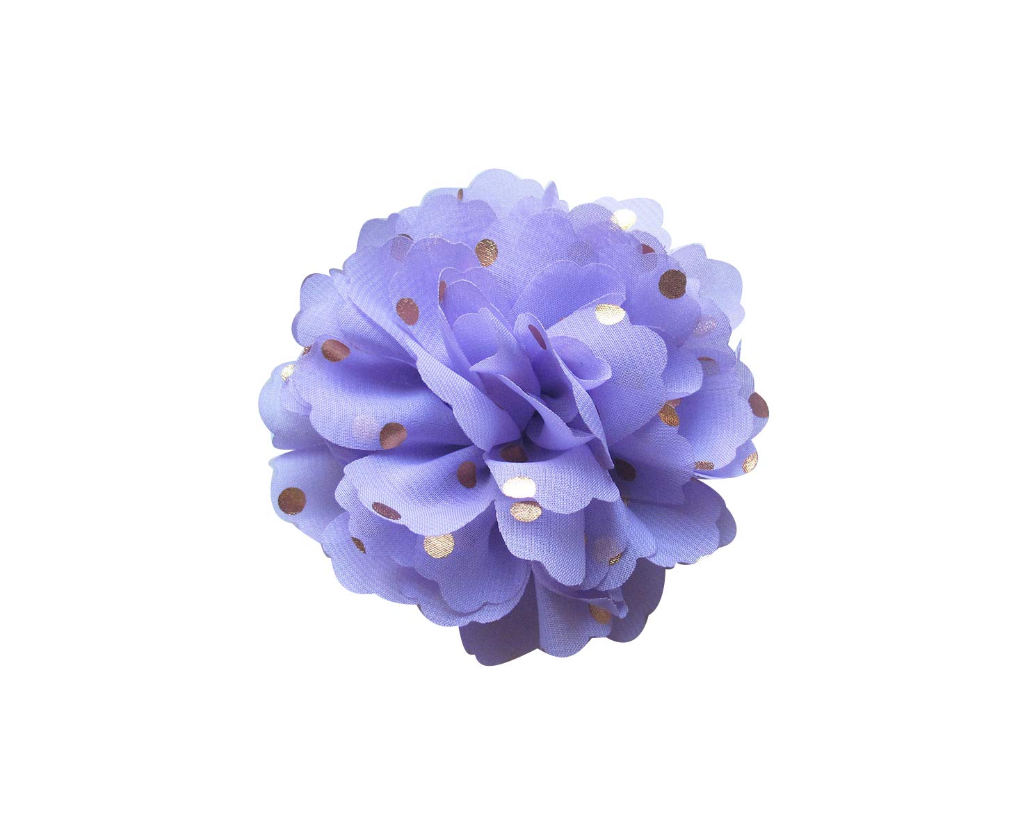 Prettyboutique Girls Lilac Women Chiffon Gold Polka Dots Flower Hair Clip Bobble Brooch Pin (3.5Cm Safety Pin, )