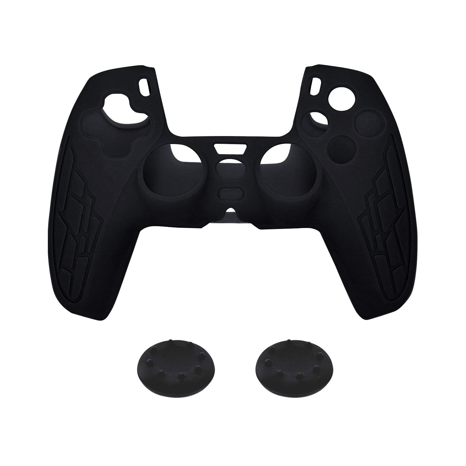 Coque de protection en silicone antidérapante avec paire THUMBSTICK CAP pour PLAYSTATION 5 PS5 CONTROLLER NOIR