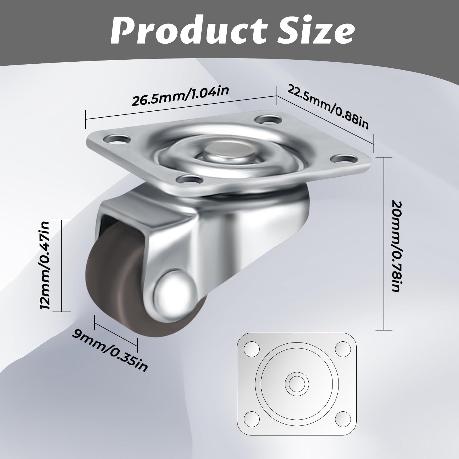 Zikenis 12 Piezas Ruedas para Muebles 12 mm,Ruedas pivotantes para Mueble,Ruedas Giratorias para Palets Engomadas,Rueda Giratorias 360° para muebles pequeños,mesas,armarios,carros