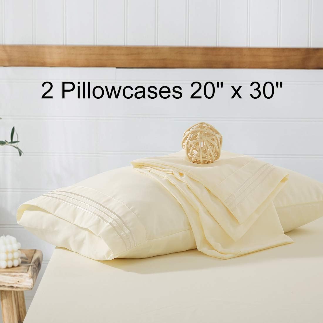 ABAKAN Bed Sheet Set Full Size Super Soft 4 Piece Bedding Sheet Smooth Microfiber 1800 Thread Count Luxury Premium Cooling Sheets Breathable Fade Resistant Deep Pocket (Full, Ivory)