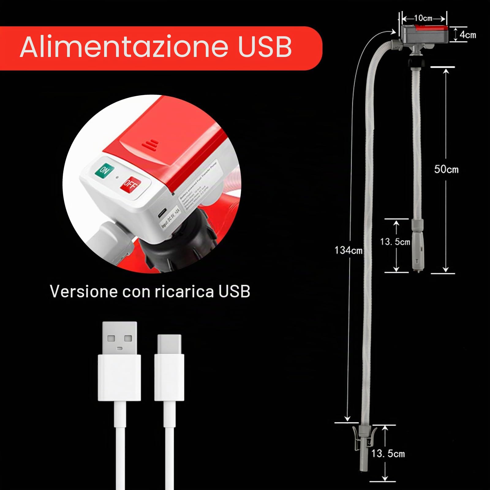 Pompa a benzina elettrica per tanica USB Ricaricabile, Auto Stop – Pompa del carburante Pompa di aspirazione dell'olio per benzina, diesel e olio, pompa di trasferimento del carburante portatile con