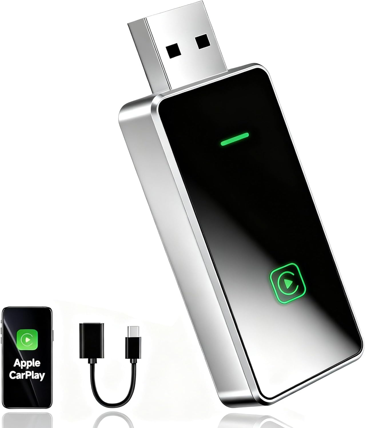 Wireless CarPlay Adapter for iPhone iOS 10+ & Cars from 2015+, Mini Edition, Converts Factory Wired to Wireless CarPlay Dongle Plug & Play, Stable Car Control & No Delay black