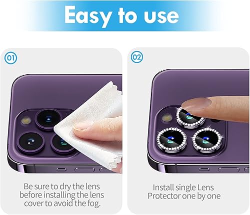 Miniatura 136 de Xfilm Protector de lente de cámara Bling para iPhone 14 Pro/14 Pro Max, dureza 9H a prueba de rayones, protector de anillo individual de metal