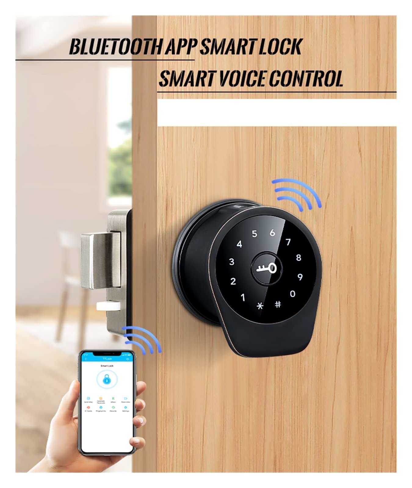 Cerradura Inteligente Con Huella Dactilar, Pasador Tarjeta Y Teclado, Negro | Control App, Código Digital Sin Llave