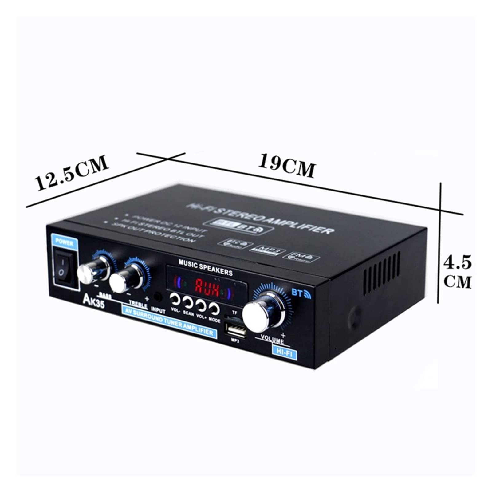 Amplificatore stereo Bluetooth auto Bluetooth HiFi Digital Audio Home Karaoke Power amp FM USB. Amplificatore auto auto con telecomando 90W + 90W(45WX2)