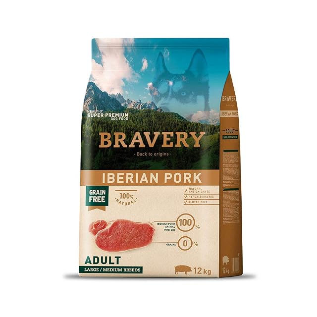 Bravery Croquetas de Cerdo Ibero para Perro, 12 kg, Talla L/M