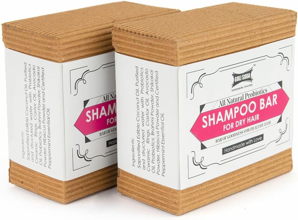 Goli Soda All Natural Probiotics Shampoo Bar for Dry Hair – A Mild Everyday Shampoo for Frizzy and Dry Hair with Natural & Sulphate-Free Ingredients for Deep Moisturization.