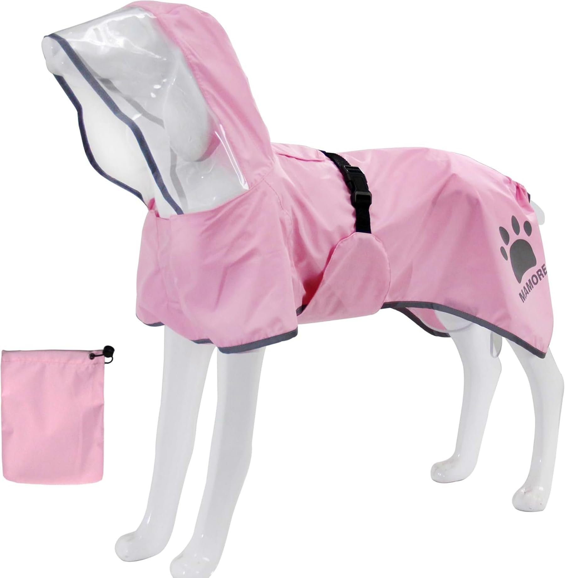 MAMORE Dog Raincoat Waterproof Adjustable Reflective Lightweight Breathable Hooded Jacket for Small Medium Large Dogs with Leash Hole (Pink, S) โ image 1