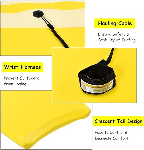 Miniatura 3 de Goplus Boogie Boards para playa, 41, 37, 33 pulgadas, tablero de cuerpo ligero con núcleo EPS, cubierta XPE, parte inferior lisa de HDPE, correa de