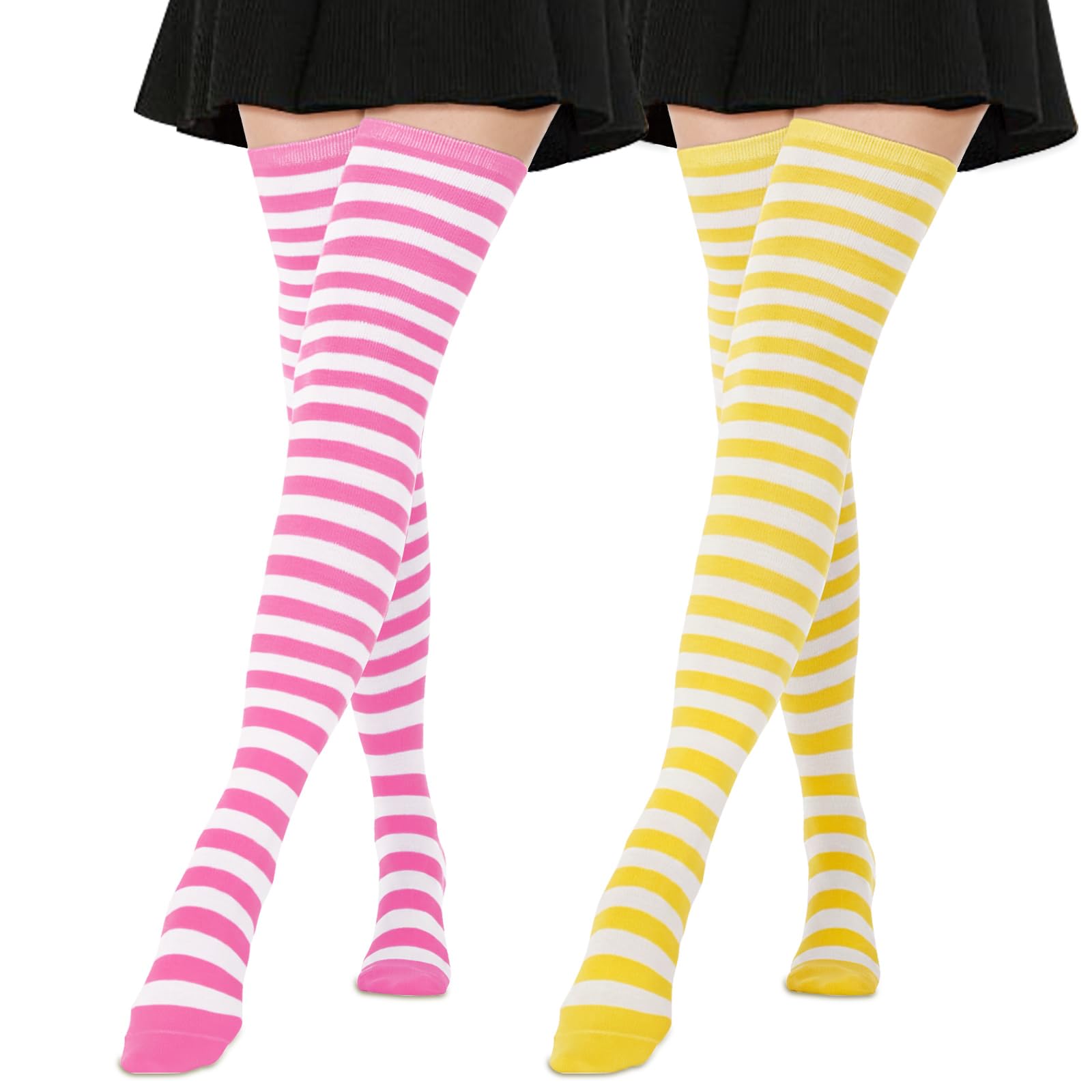 AQOKKA Extra Long Thigh High Socks for Women Striped Long Stockings