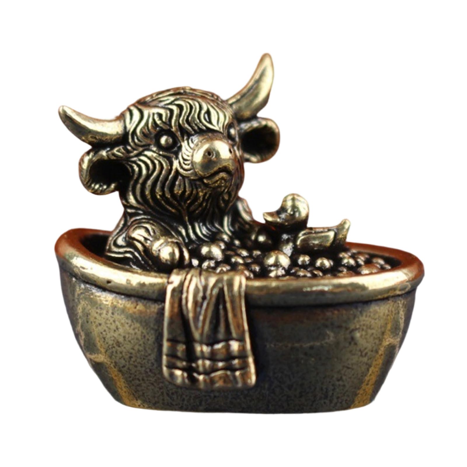 Tsophreniq Artistic Miniature Brass Cow Statue Fine Home Offices Bookshelf Decoration Gifts Ornament Small Bathroom Decorative Sculpture