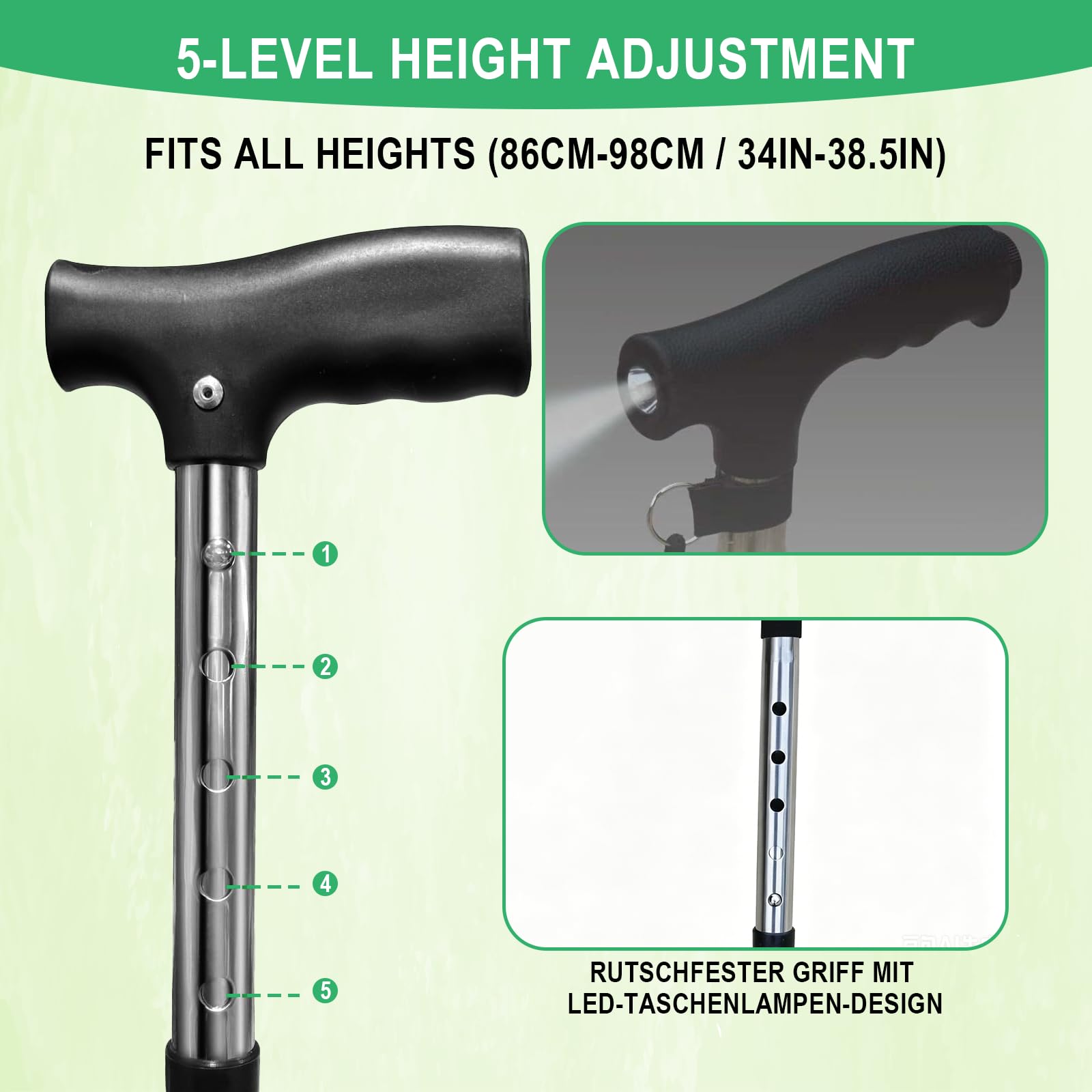 86-98 cm Gehstock mit Sitz Klappbarer Gehstock mit Verstellbarer Sitzstock