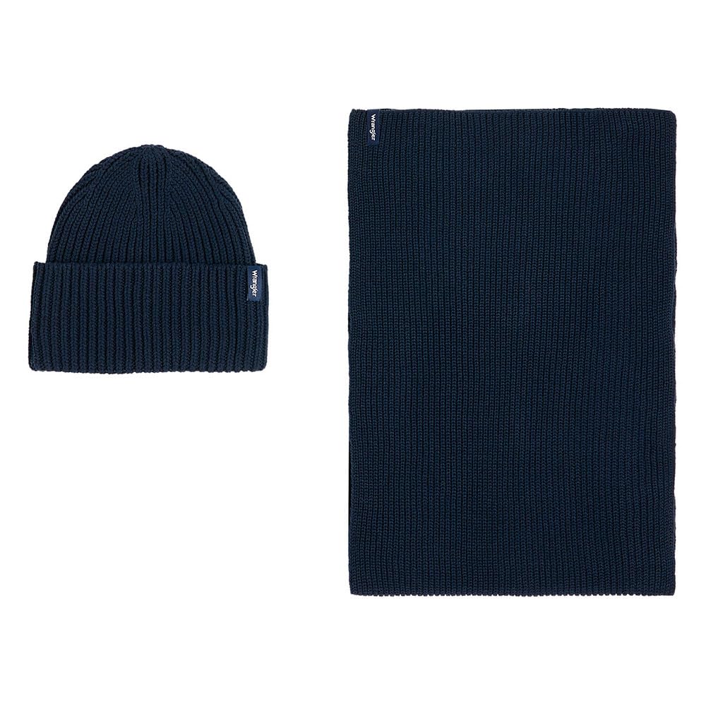 Wrangler Mens Scarf Set Beanie Hat, Dark Navy