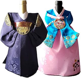 ECSD Korean Traditional Hanbok Wine Bottle Cover PRINCE & PRINCESS 2pcs Set Korean Wine Bottle Covers