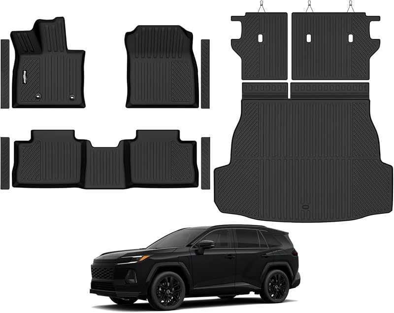 Kit de Tapetes Automotivos em TPE para Toyota RAV4 PHEV 2026, com Tapete de Porta-Malas, Encostos e Soleira, Preto